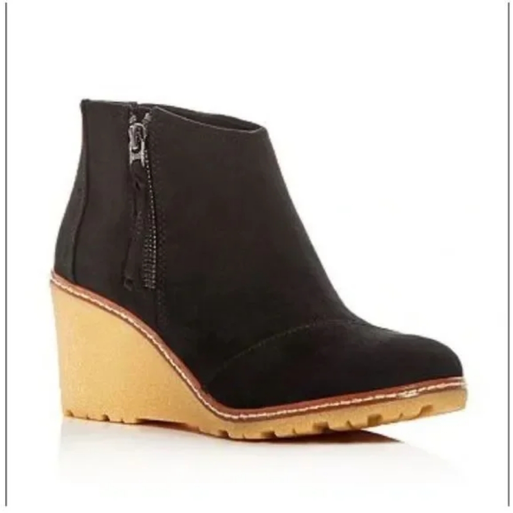 Toms Black Wedge Ankle Boots  8.5
